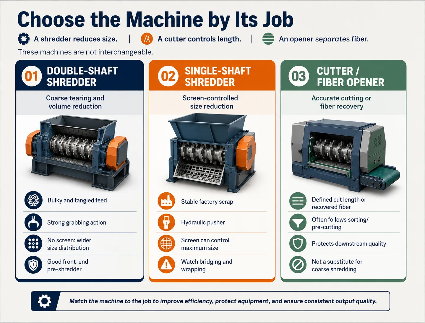Comparison of double-shaft, single-shaft and textile opening equipment