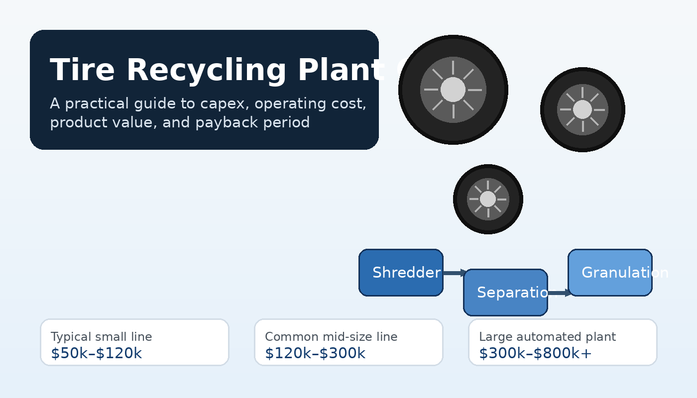 Illustration of a tire recycling plant and industrial shredding line